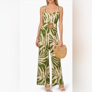 Adrianna Papell Wide Leg Palm Print Jumpsuit with Removable Belt - 4